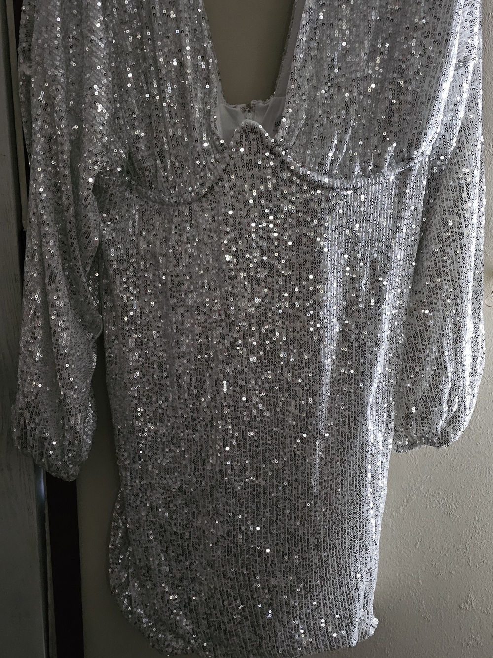 Silver Sequin Long Sleeve Party Dress